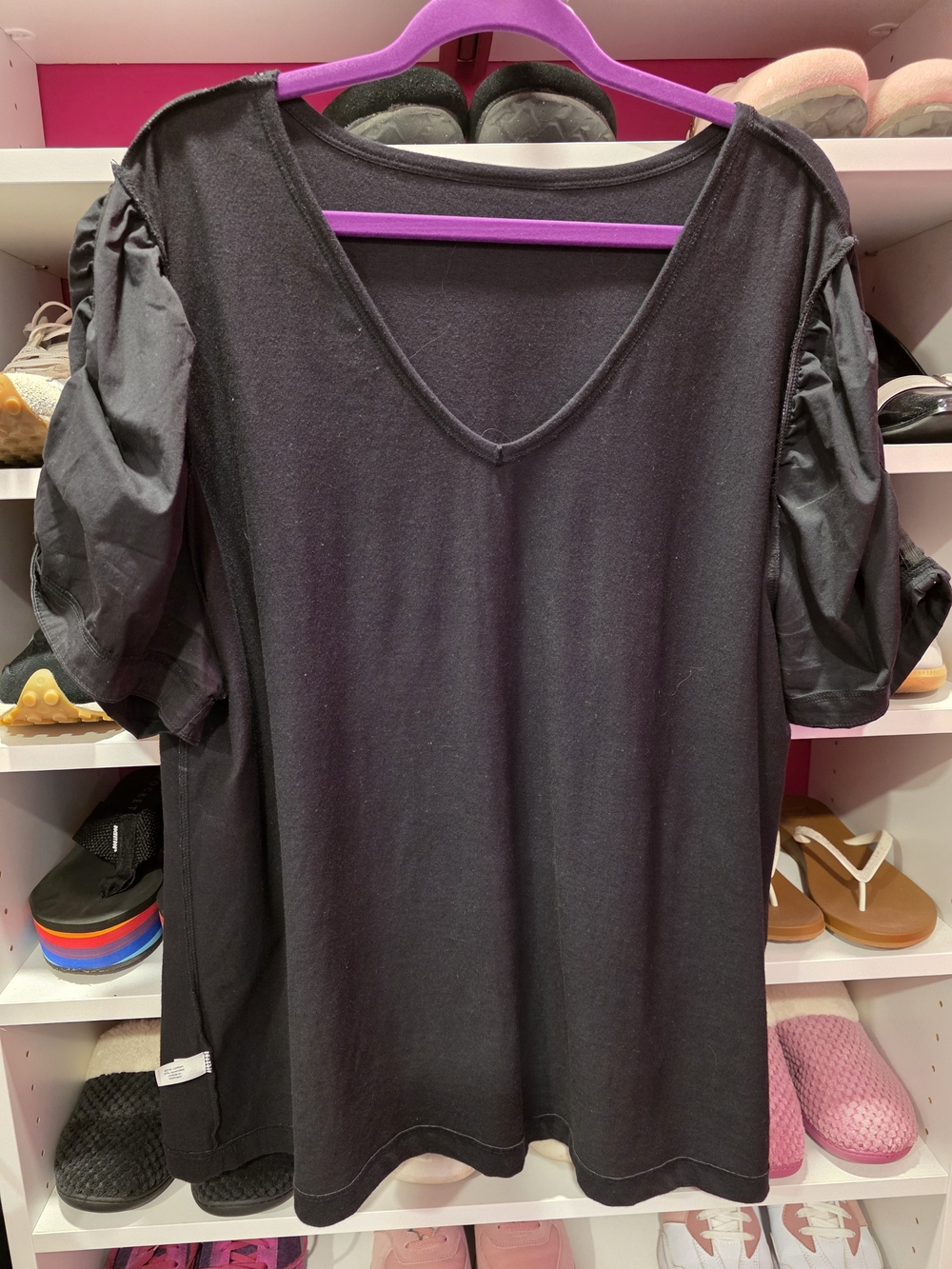 Lane Bryant Black V-Neck Puff Sleeve Top